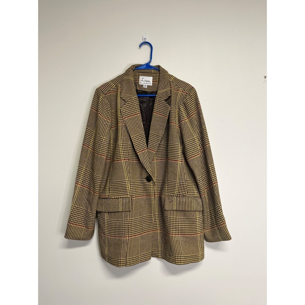 Linea by Louis Dell' Olio Women's Yellow Checked Blazer Size 16